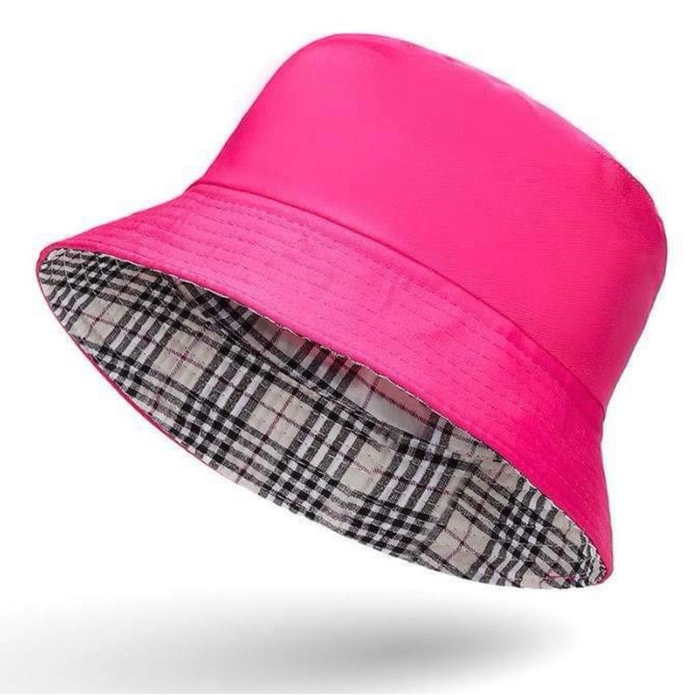 Plaid Bucket Hat with Pink Reversible Lining Bucket Hat